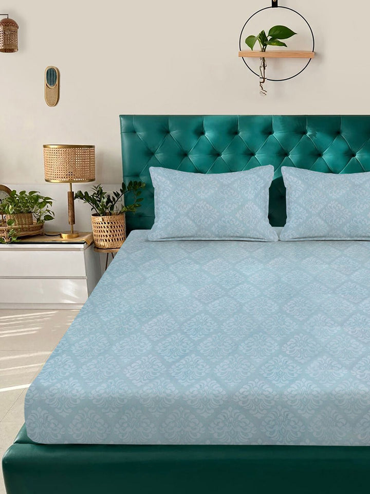 KLOTTHE Langit Biru Bunga Timbul Cetakan Dilengkapi Cadar King 400TC & 2 Sarung Bantal