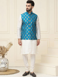 SOJANYA Mandarin Collar Silk Cotton Straight Kurta dengan jaket Churidar & Nehru