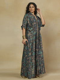 Pakaian Kaftan Elegan Krep Bercetak Bunga Mamicha Wanita