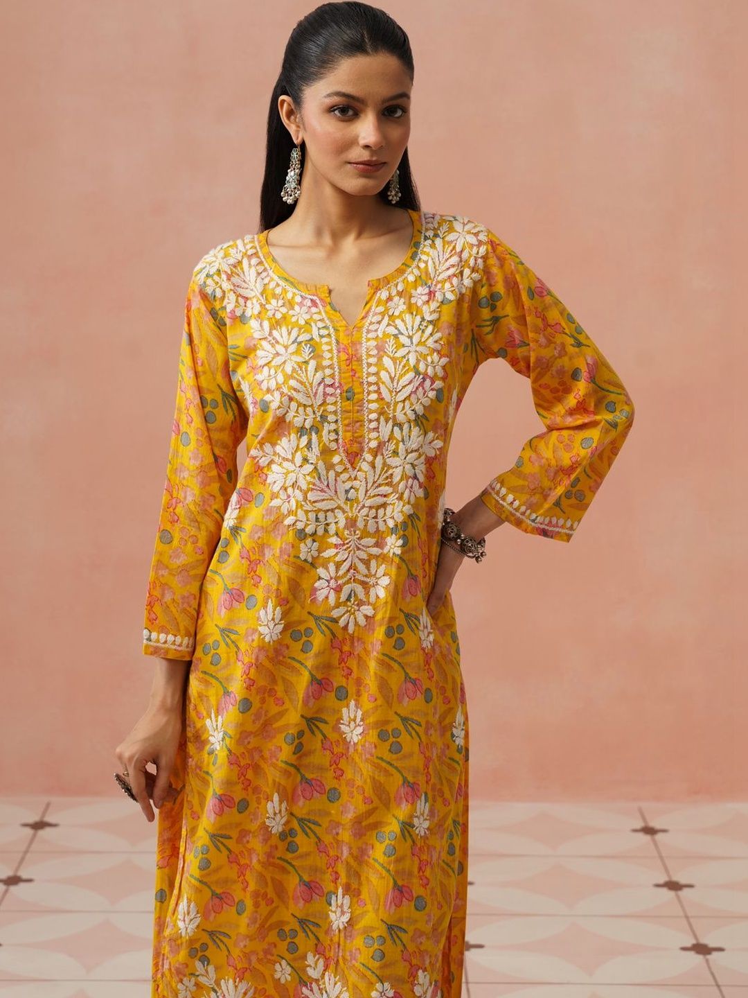 House of Chikankari Women Printed Regular Chikankari Kurta with Trousers