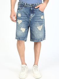 Bene Kleed Men Relaxed Distressed Denim Shorts