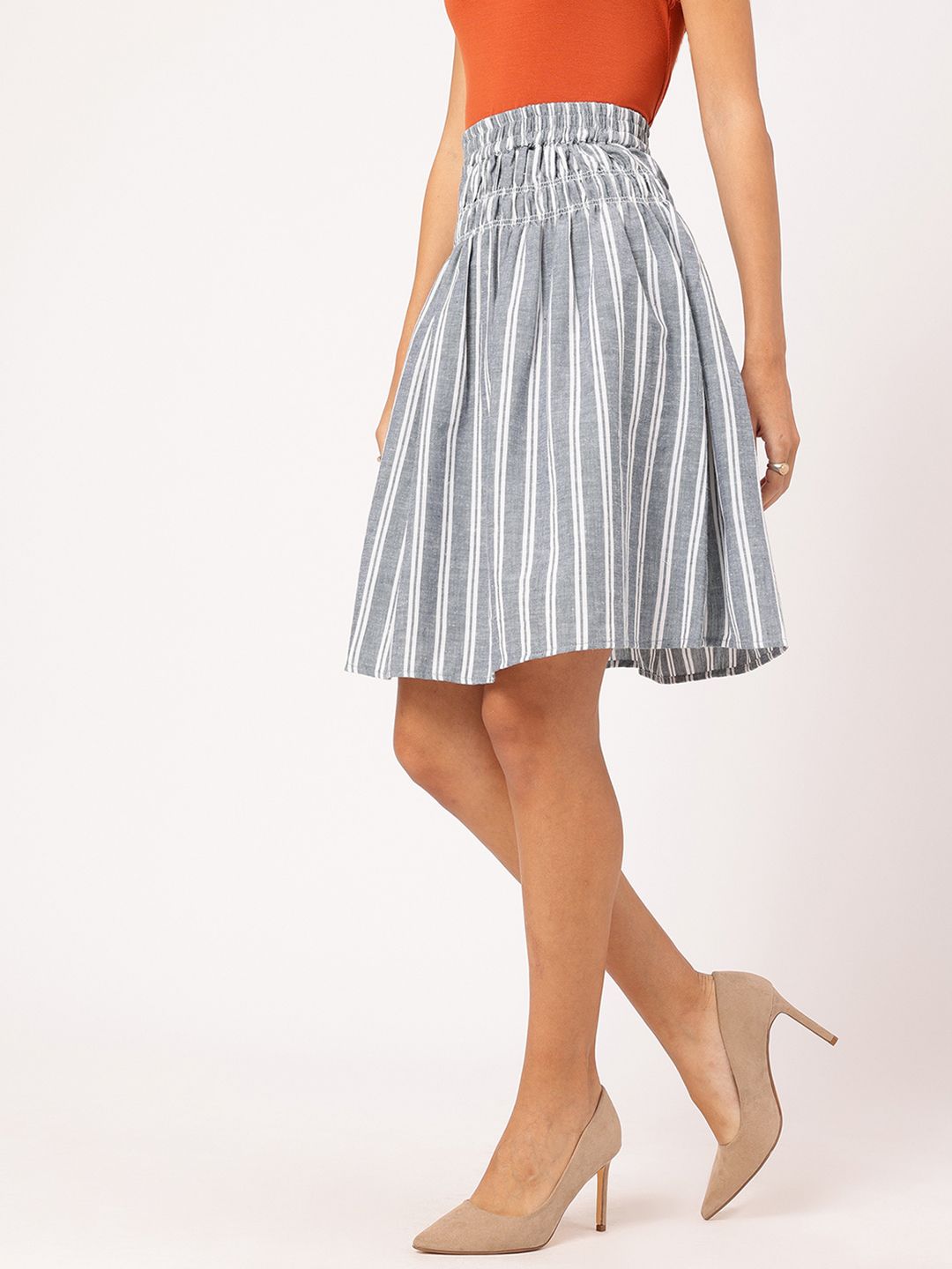 DressBerry Striped Smocked Flared Skirt