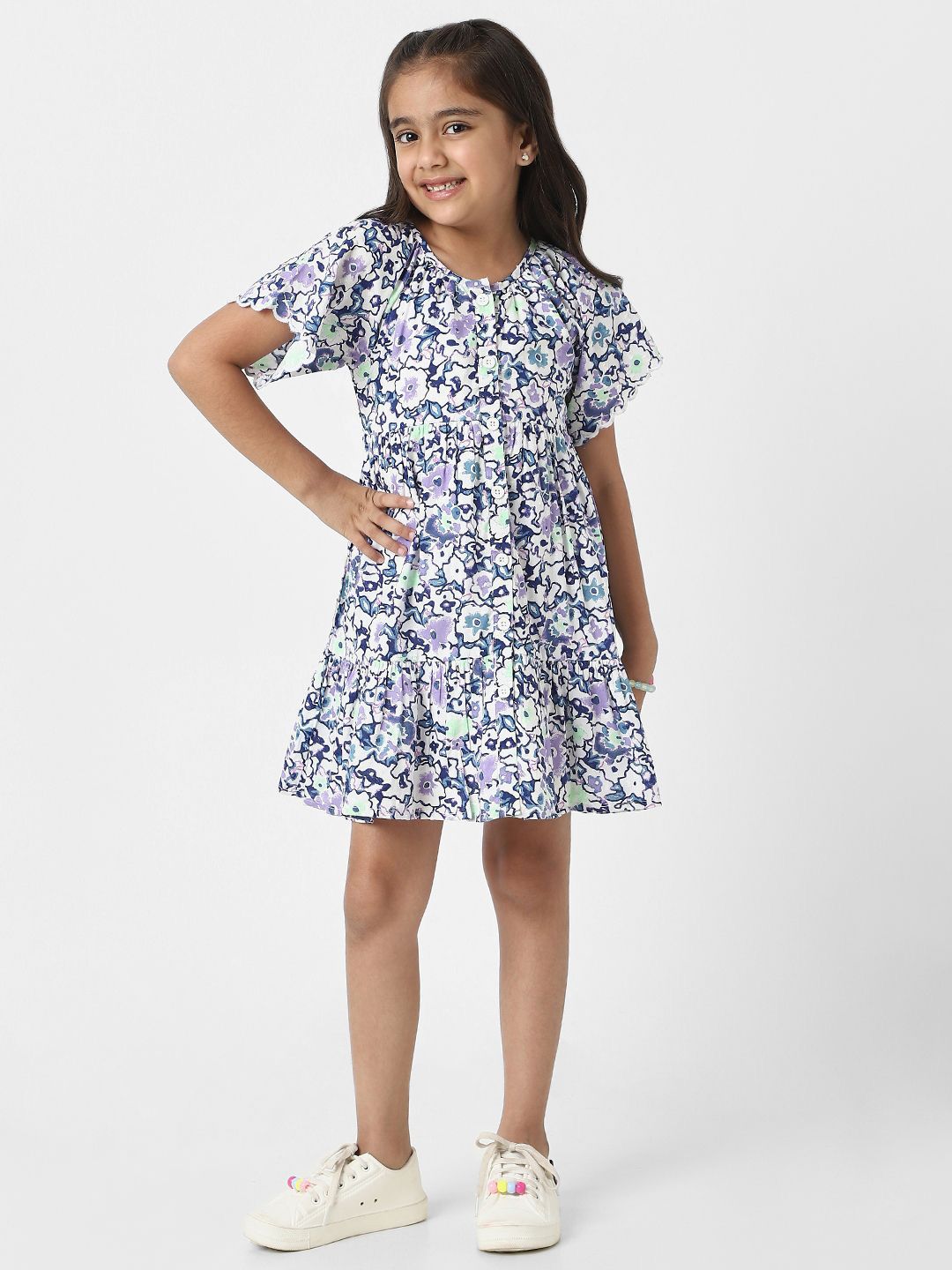 Nauti Nati Floral Print Flared Sleeve Shirt Dress