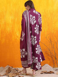 KALINI Floral Printed Pleated V-Neck Sequinned A-Line Kurta With Palazzos And Dupatta