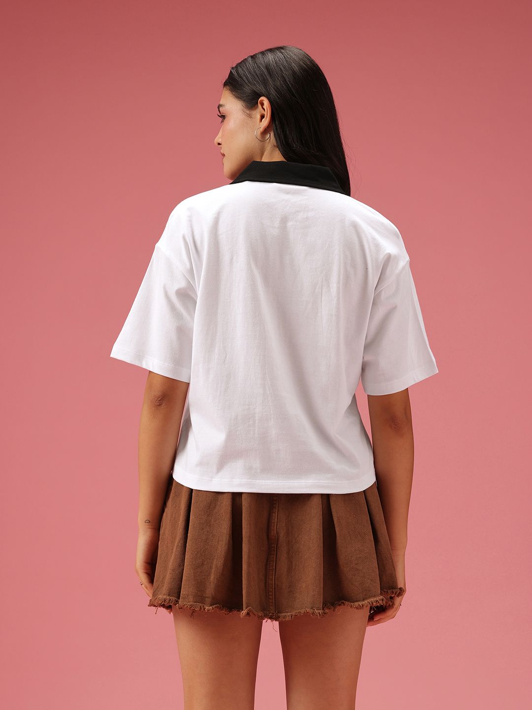 DressBerry Pure Cotton Varsity Printed Polo Collar Boxy T-shirt