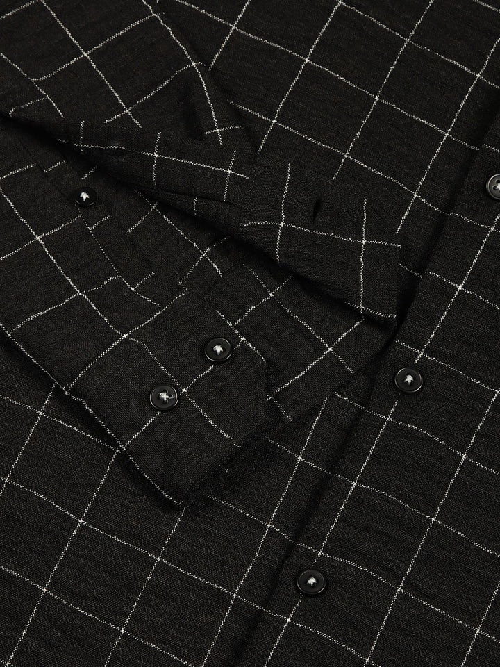 Thomas Scott Men Smart Spread Collar Windowpane Checked Slim Fit Casual Shirt