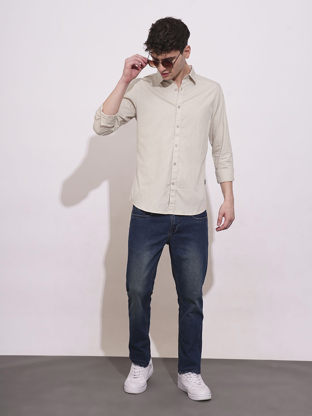 Being Human Men Classic Slim Fit Spread Collar Solid Cotton Casual Shirt