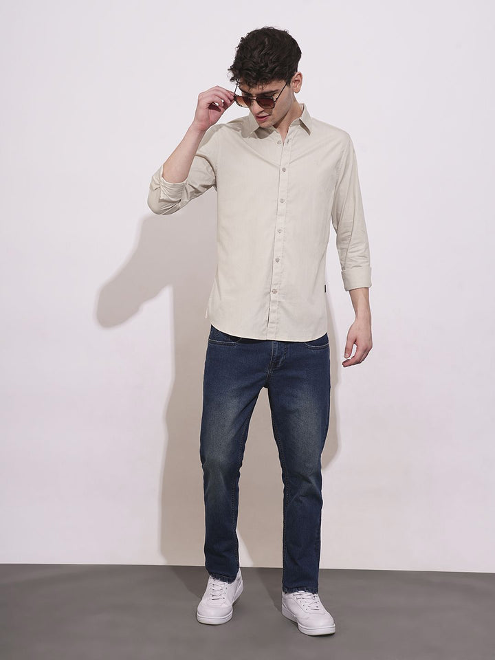 Being Human Men Classic Slim Fit Spread Collar Solid Cotton Casual Shirt