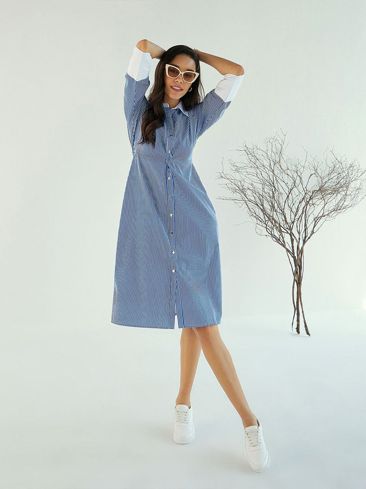 Pink Paprika by SASSAFRAS Striped A-Line Midi Cotton Dress