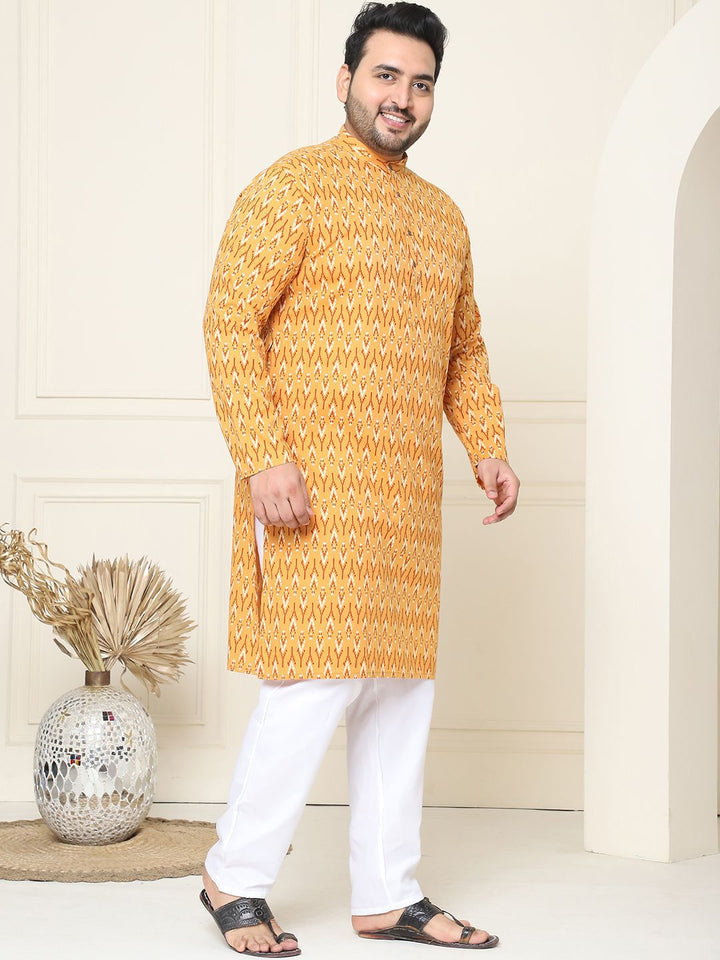 SOJANYA PLUS Geometric Printed Mandarin Collar Pure Cotton Straight Kurta with Pyjamas