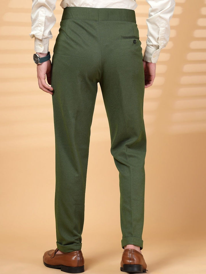 KLOTTHE Men Olive Lycra Formal Formal Trousers