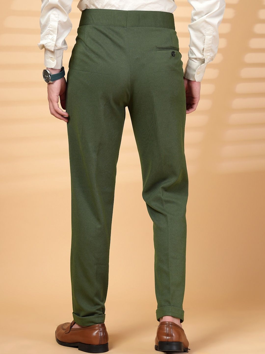 KLOTTHE Men Olive Lycra Formal Formal Trousers