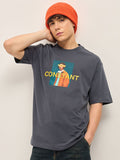 THE BEAR HOUSE Typography Printed Drop Shoulder Sleeves Cotton Oversized T-shirt
