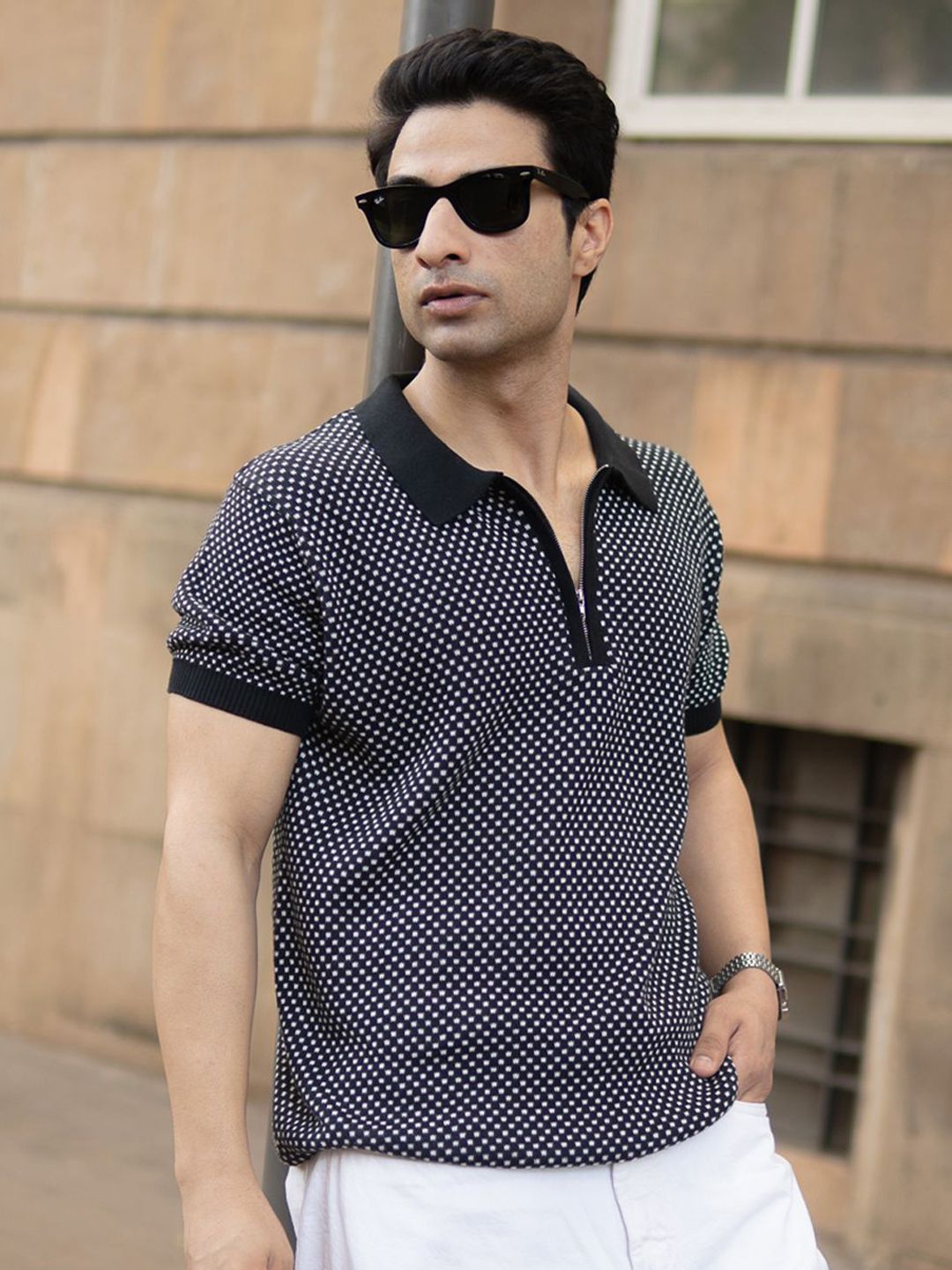 Powerlook Men Checked Polo Collar T-shirt