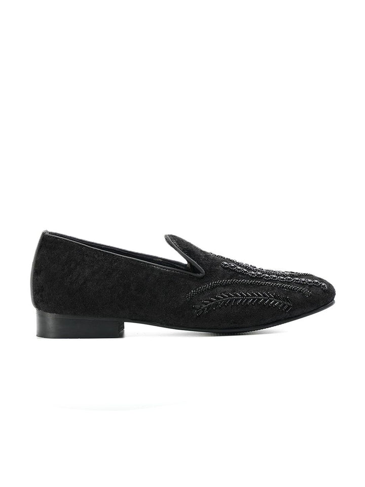 MONKSTORY Men Black Embroidered Formal Slip-Ons Embellished Shoes
