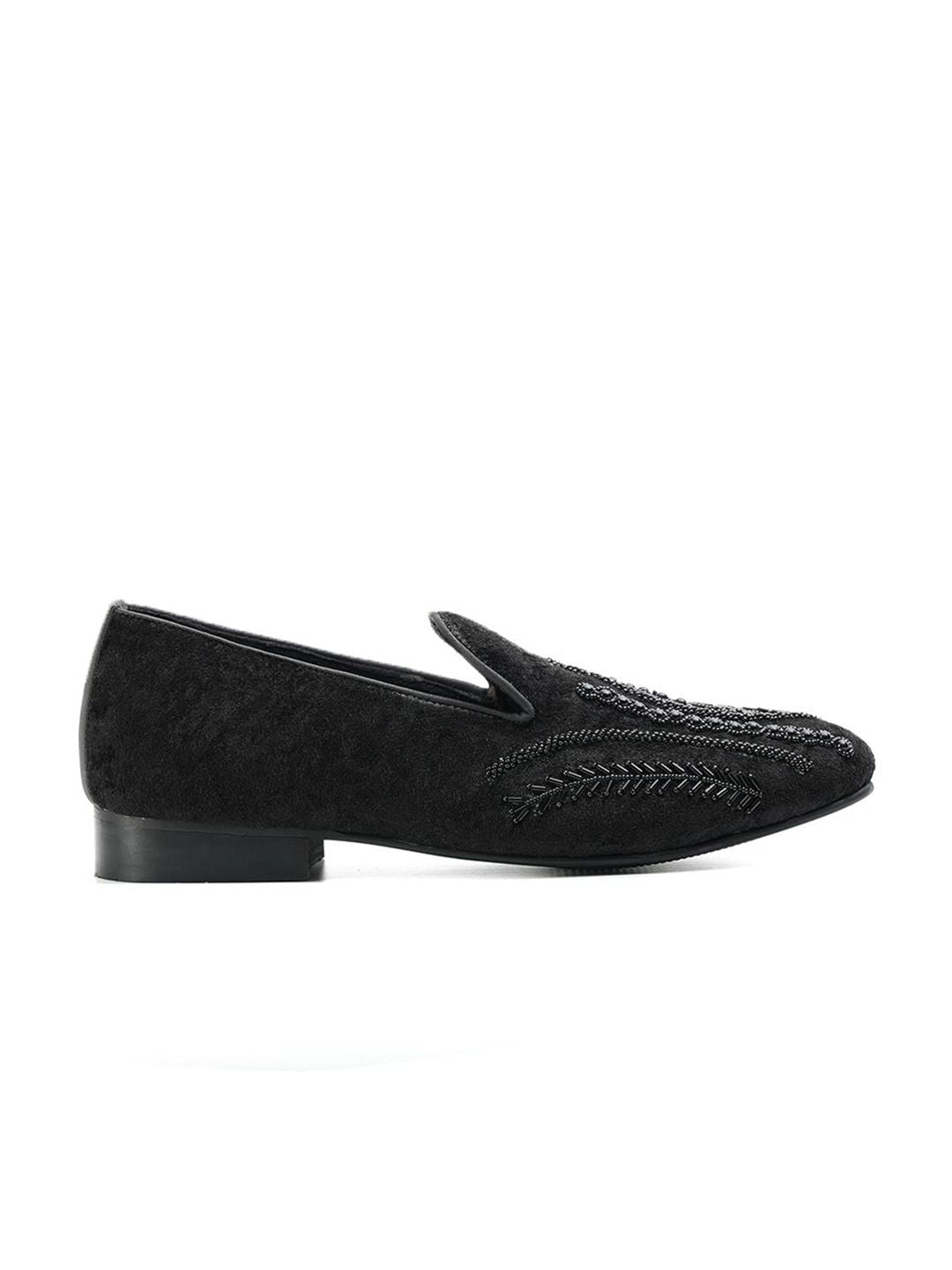 MONKSTORY Men Black Embroidered Formal Slip-Ons Embellished Shoes