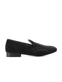 MONKSTORY Men Black Embroidered Formal Slip-Ons Embellished Shoes