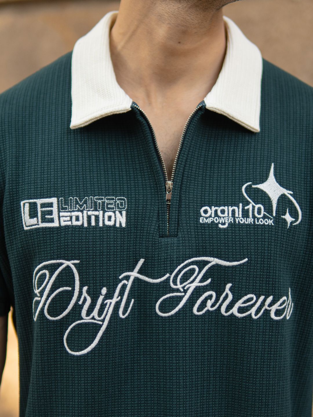 Powerlook Typography Embroidered Polo Collar Cotton T-shirt