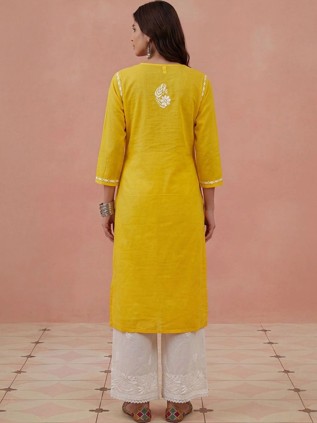 House of Chikankari Women Floral Embroidered Thread Work Kurta