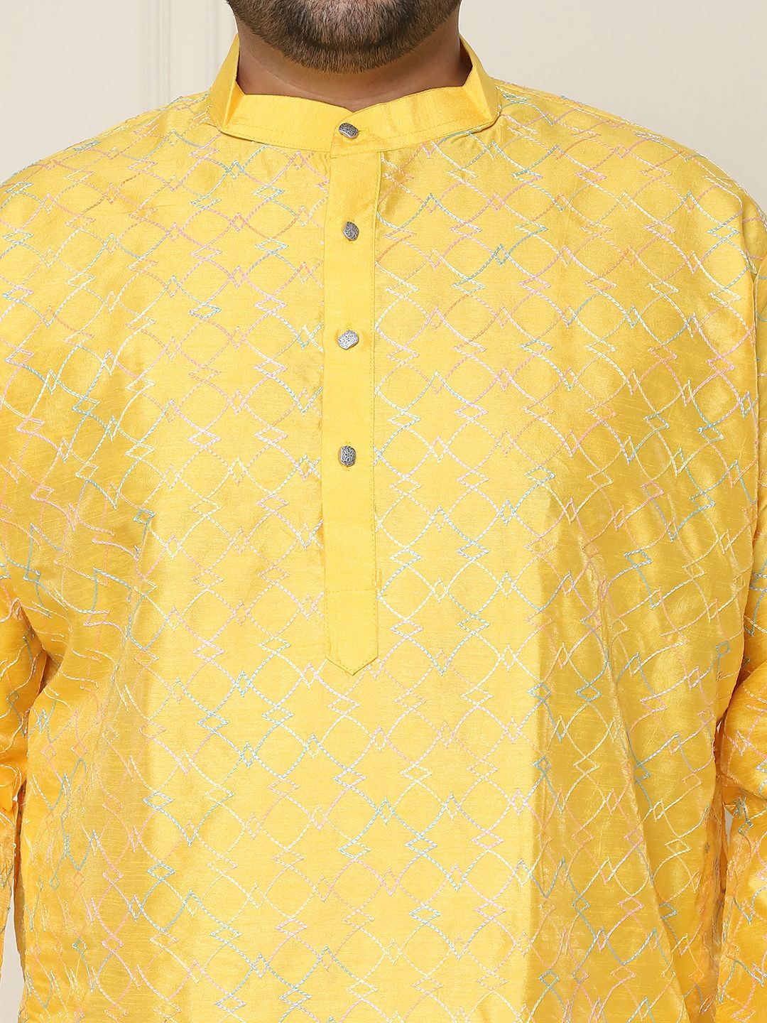 SOJANYA PLUS Geometrik Sulam Benang Kerja Sutera Kurta Lurus Kapas dengan Piyama