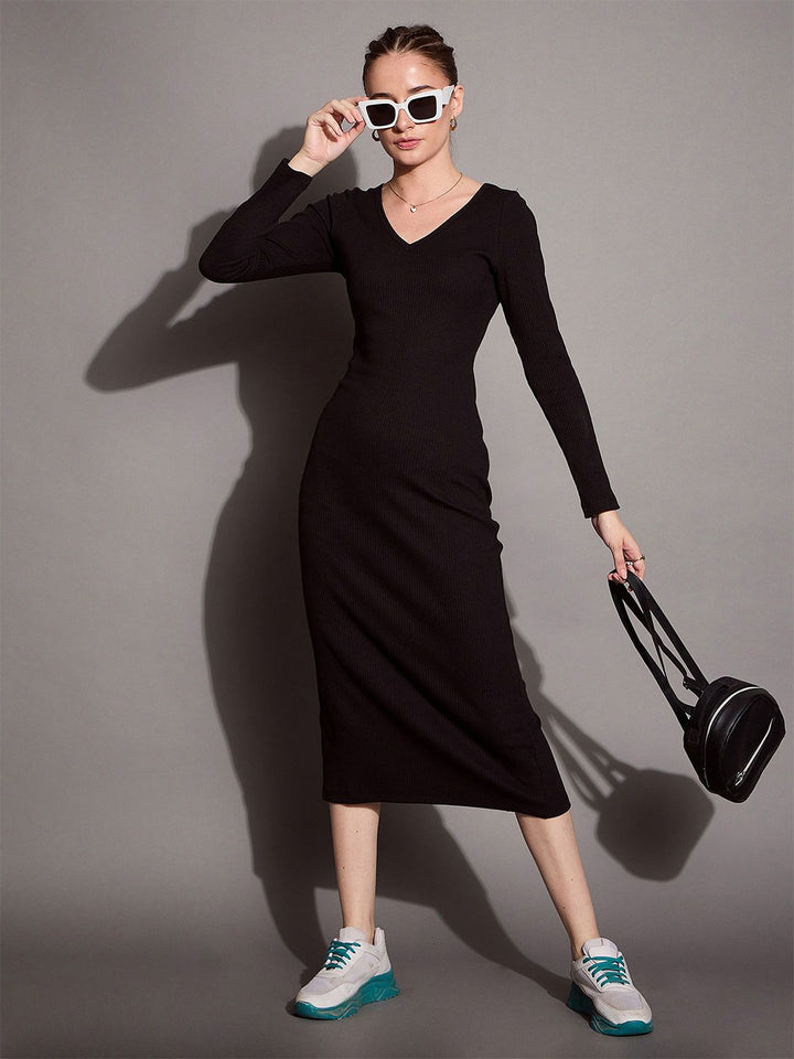 SASSAFRAS BASICS Bodycon Solid Midi Dress