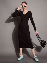 SASSAFRAS BASICS Bodycon Solid Midi Dress