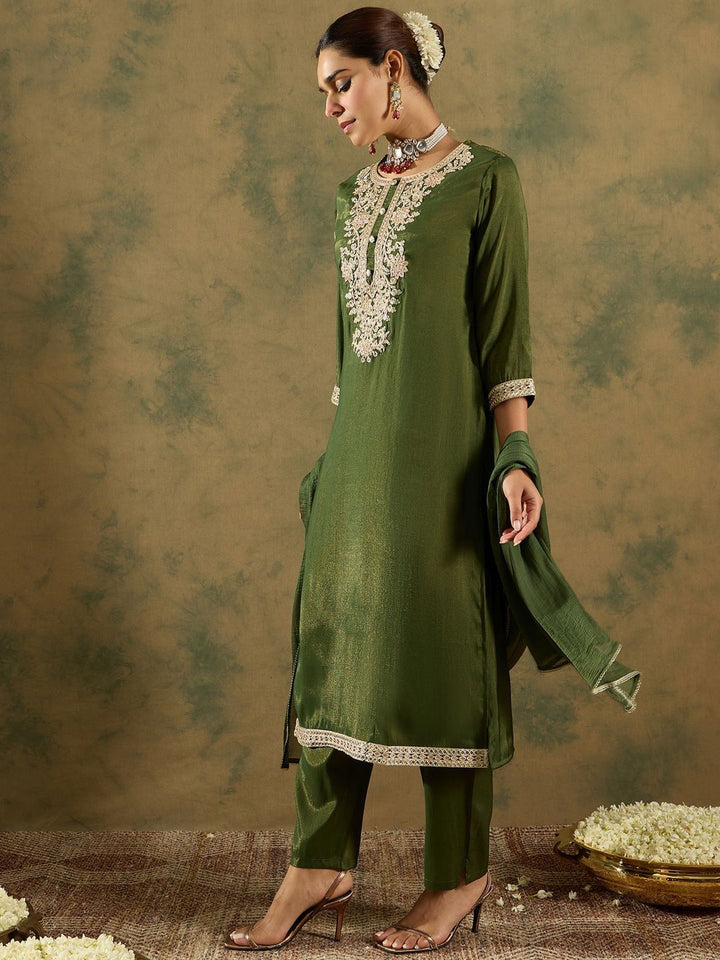 Indo Era Ethnic Motifs Zari Embroidered Kurta with Trouser & Dupatta