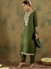 Indo Era Ethnic Motifs Zari Embroidered Kurta with Trouser & Dupatta