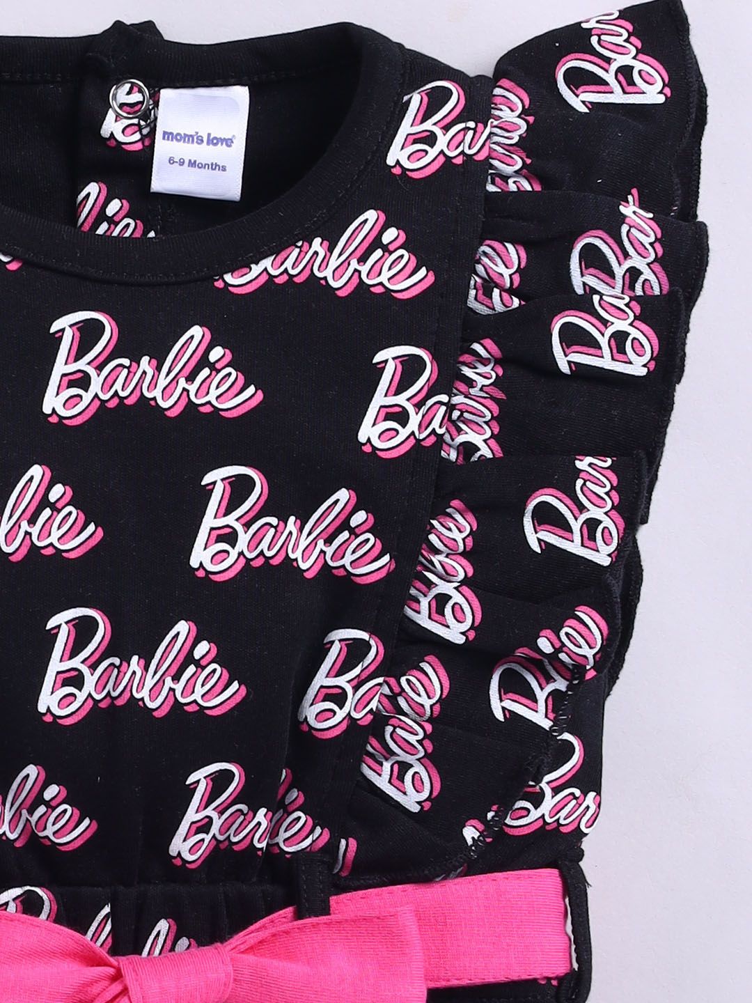 Moms Love Infant Girls Barbie Printed Pure Cotton Ruffled Basic Jumpsuit