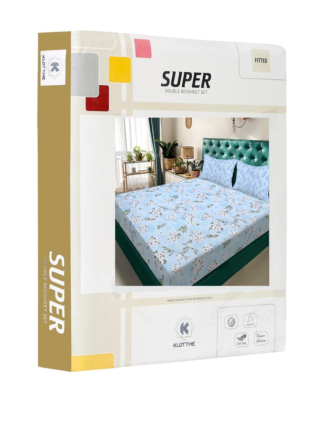 KLOTTHE Blue Floral Printed 300 TC King Size Cadar Dengan 2 Sarung Bantal