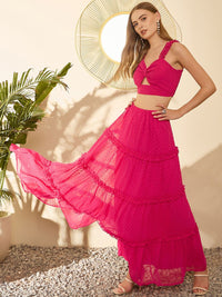 Berrylush V Neck Sleeveless Top With Skirt