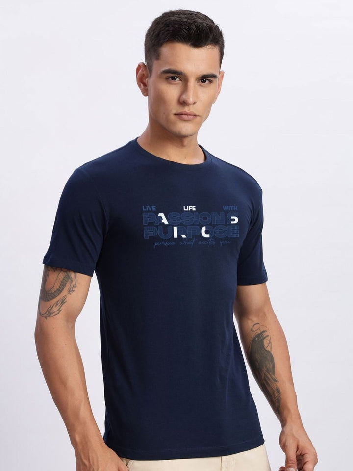 ADRO Typography Printed Round Neck Cotton T-shirt