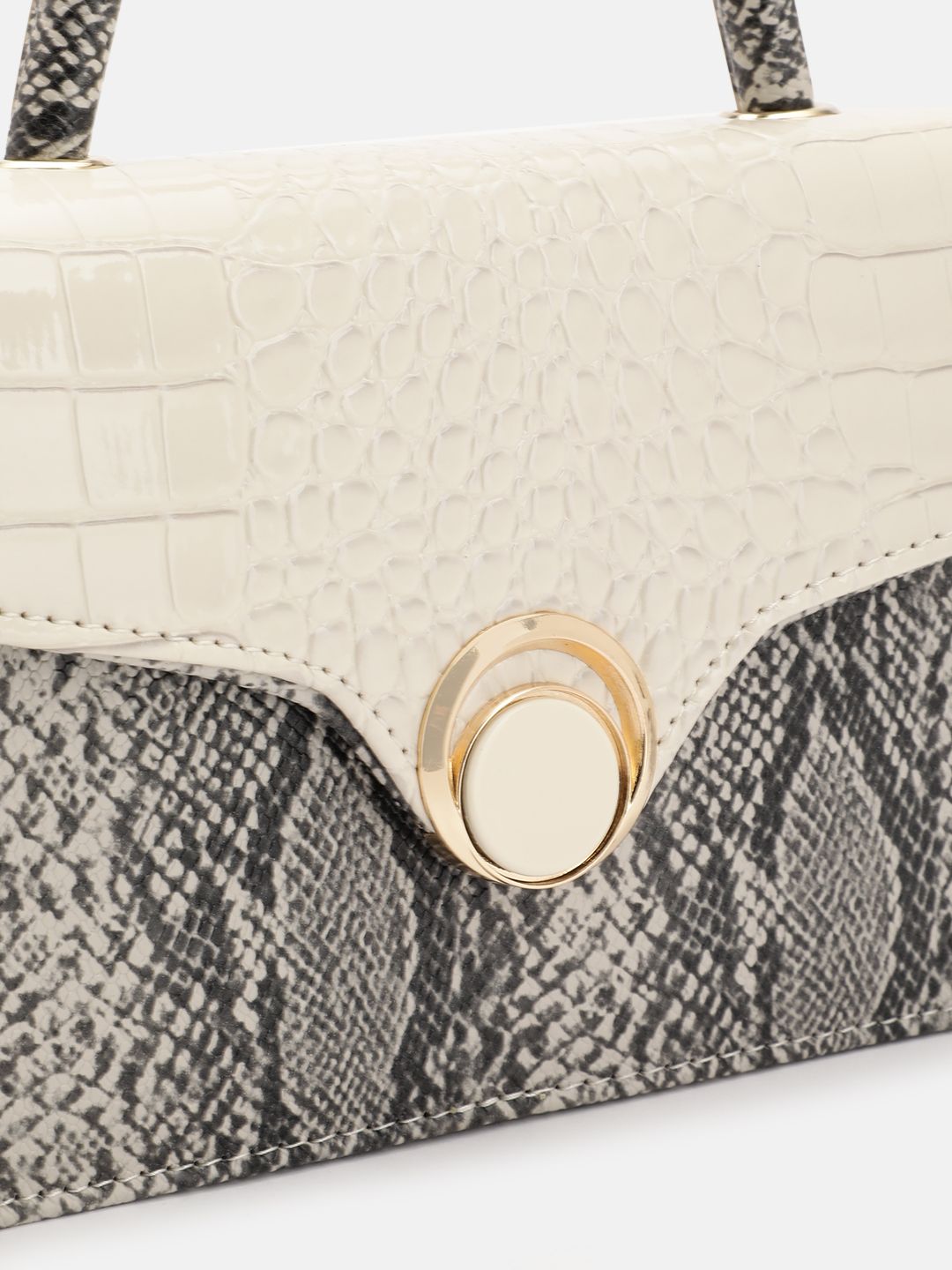 DressBerry Snake Skin Textured Colourblocked Satchel