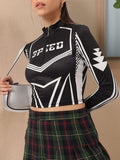 DressBerry Sporty Chic Monochrome Half Zipper Fitted Crop Top