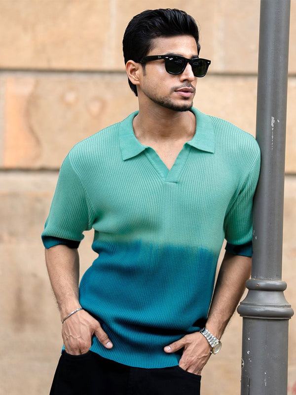 Powerlook Men Aqua Blue Ombre T-Shirt