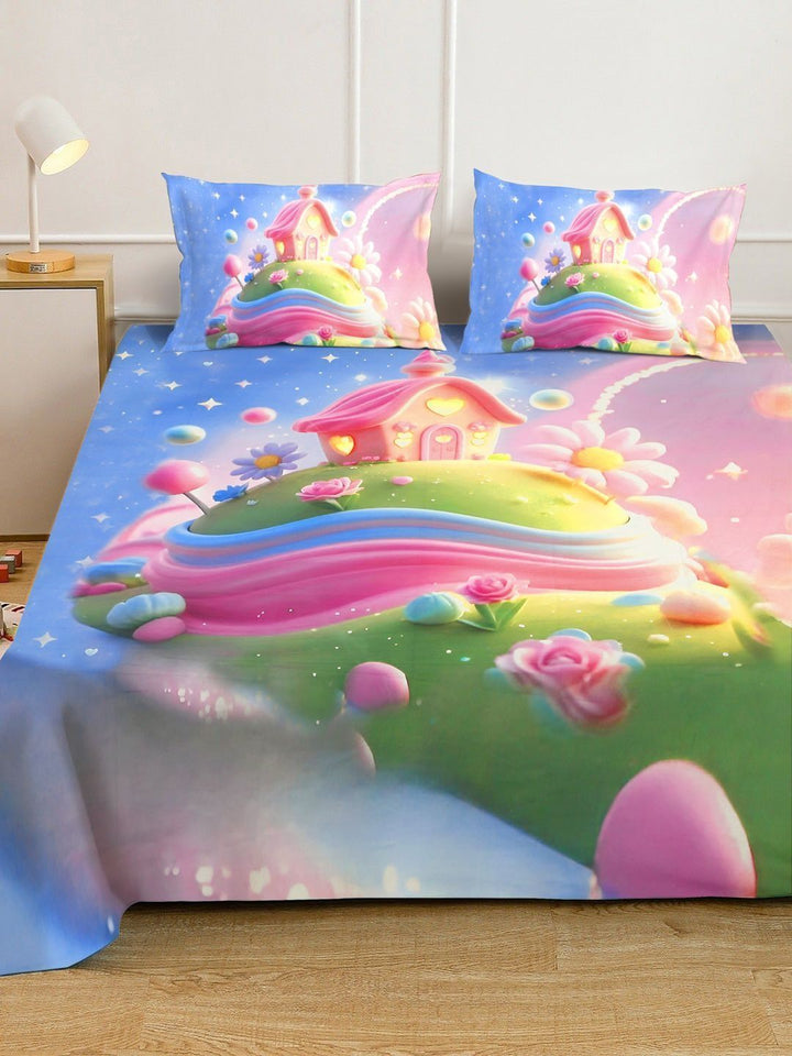 Blue Cartoon Characters 7D 400 TC Double King Superfine Bedsheet With 2 Pillow Cover