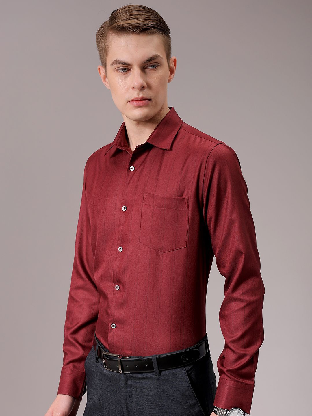The Indian Garage Co. X Luxe Men Spread Collar Multi Striped Slim Fit Formal Shirt