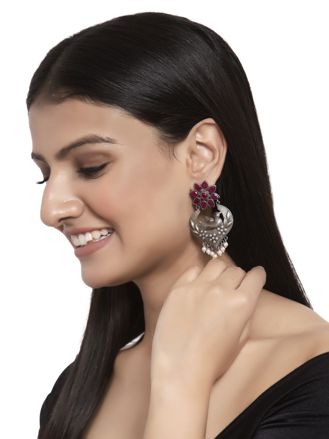 Anting-anting Drop Kontemporari Bersalut Perak Anouk Cubic Zirconia