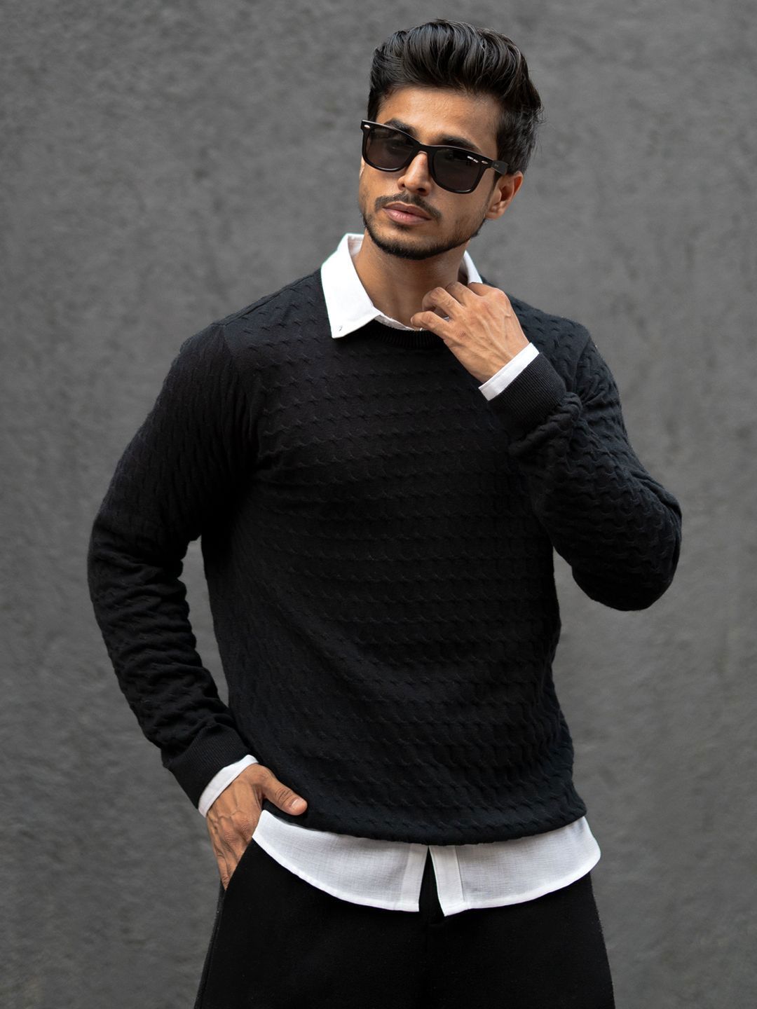 Powerlook Men Self Design Round Neck Cotton T-shirt