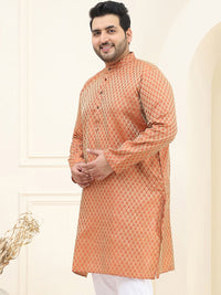 SOJANYA Plus Motif Etnik Rekaan Tenunan Kolar Mandarin Kurta Lurus Lengan Panjang