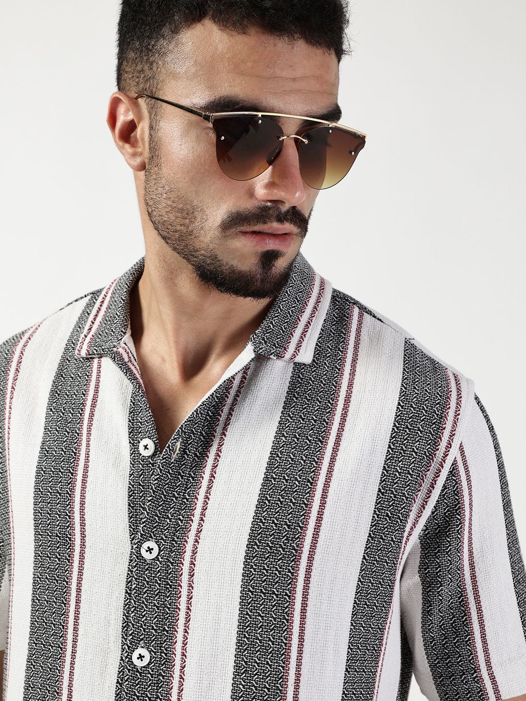Thomas Scott Men Premium Spread Collar Vertical Striped Cotton Slim Fit Casual Shirt