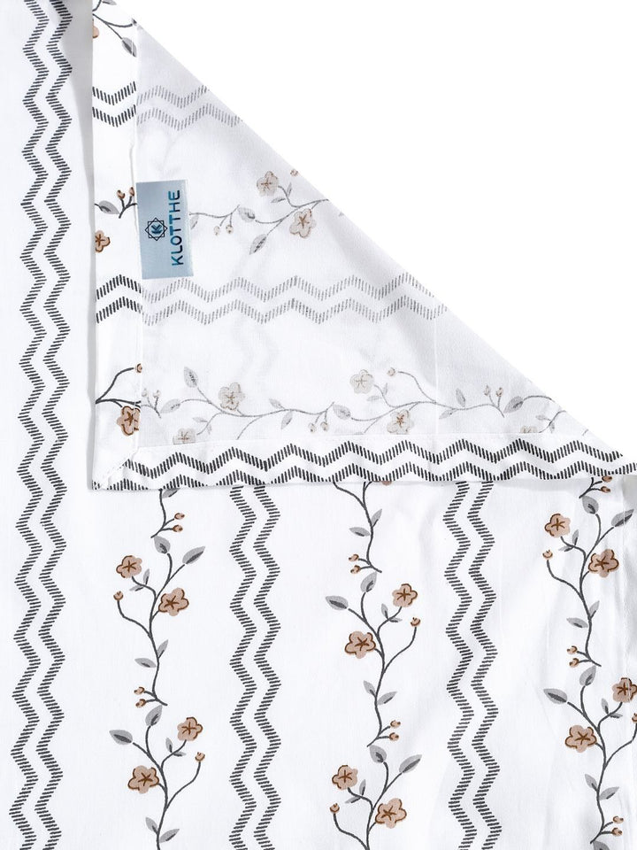 KLOTTHE White Floral Pure Cotton 400 TC Cadar dengan 2 Sarung Bantal
