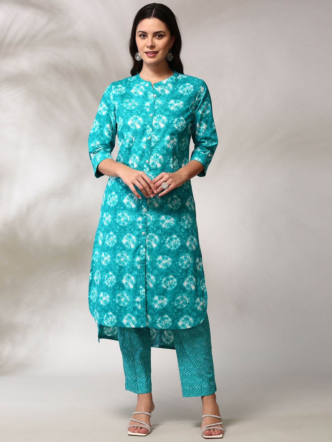 Anouk Floral Printed Regular Straight Kurta with Trousers