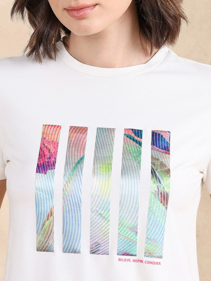 Rareism Wanita Grafik T-Shirt Leher Pusingan Dicetak