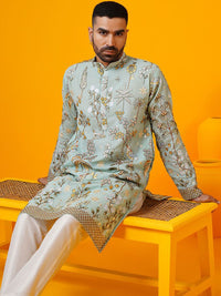 SOJANYA LUXE Floral Sulam Labuci Mandarin Collar Straight Georgette Kurta
