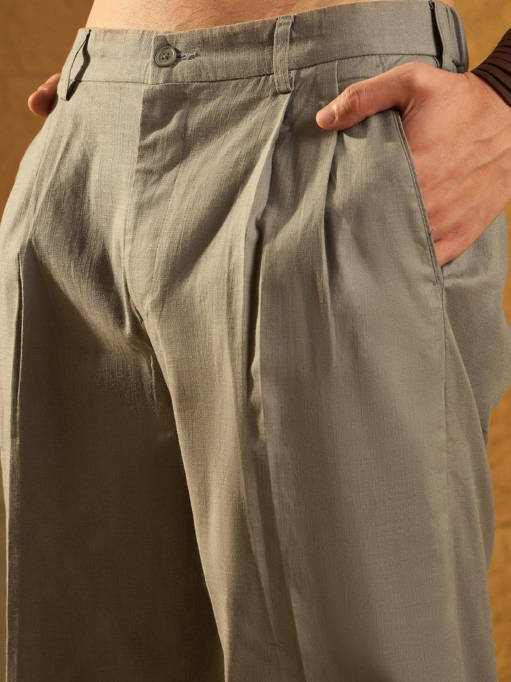 Dennison Men Textured Double Pleated Korean Baggy Fit Trouser