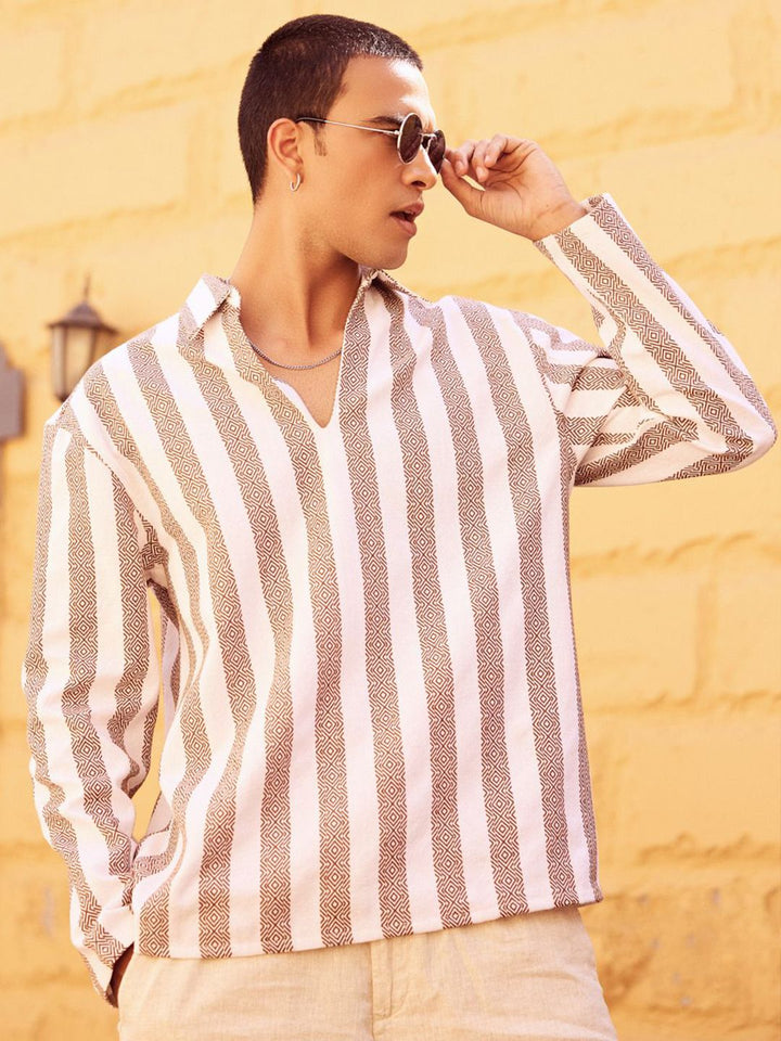 VASTRADO Classic Striped Polo Collar Jacquard Slim Fit Cotton T-Shirt