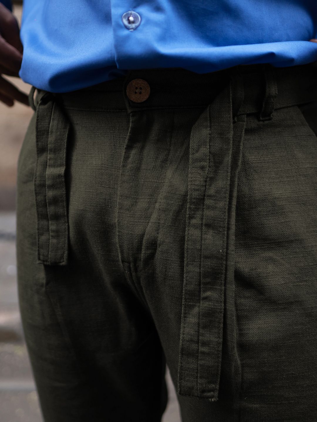 Powerlook Olive Cotton Pant With Belt