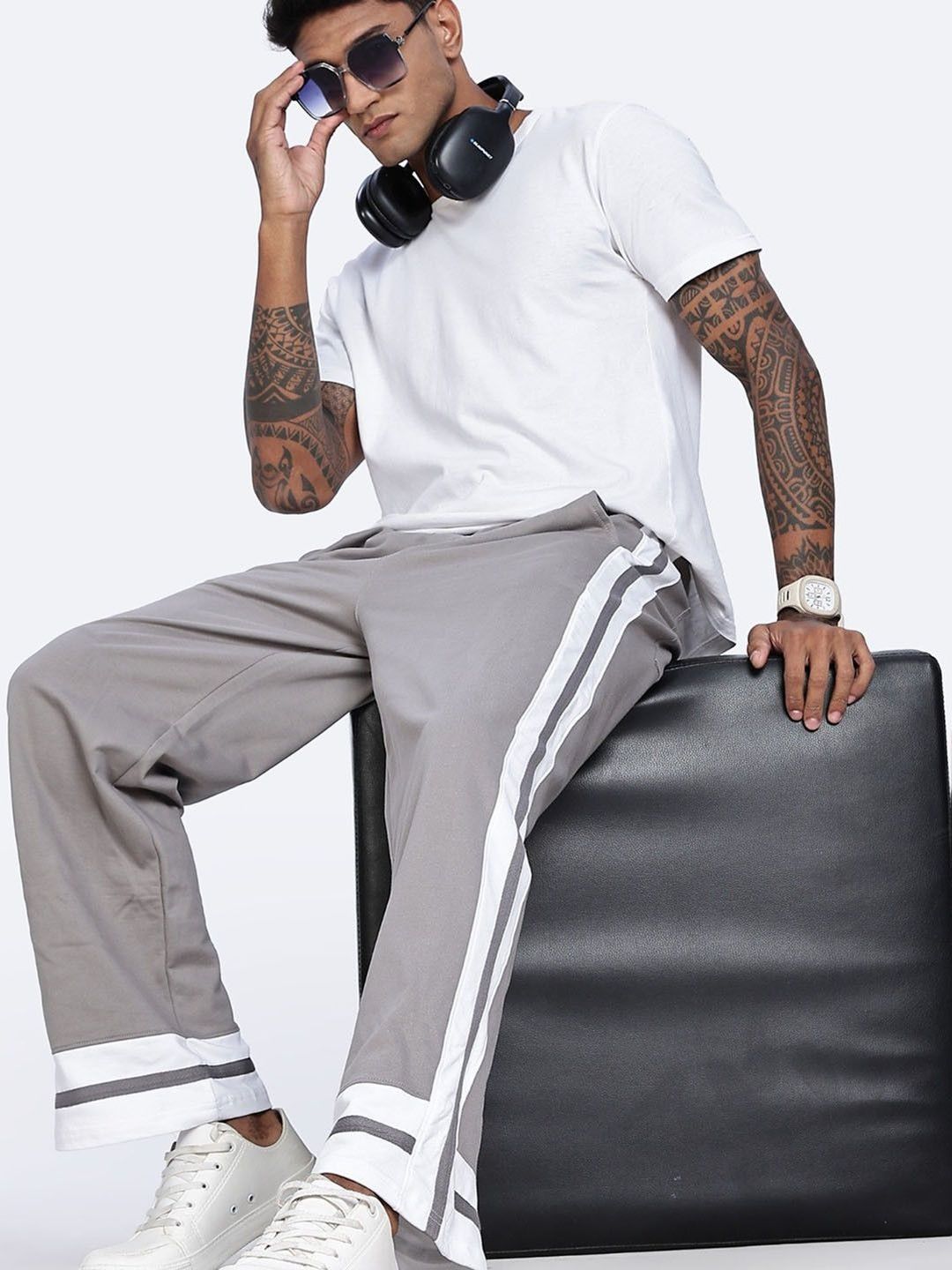 Eszett Men Grey High-Rise Seluar Baggy Biasa Dicuci Mudah