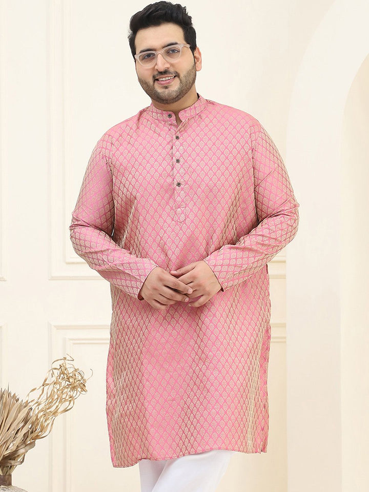 SOJANYA PLUS Ethnic Motifs Woven Design Band Collar Straight Kurta
